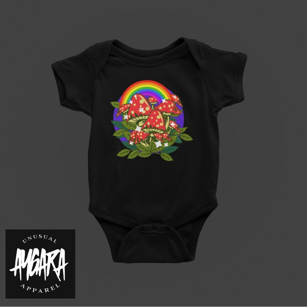Mushrooms/Rainbow Baby Onesie